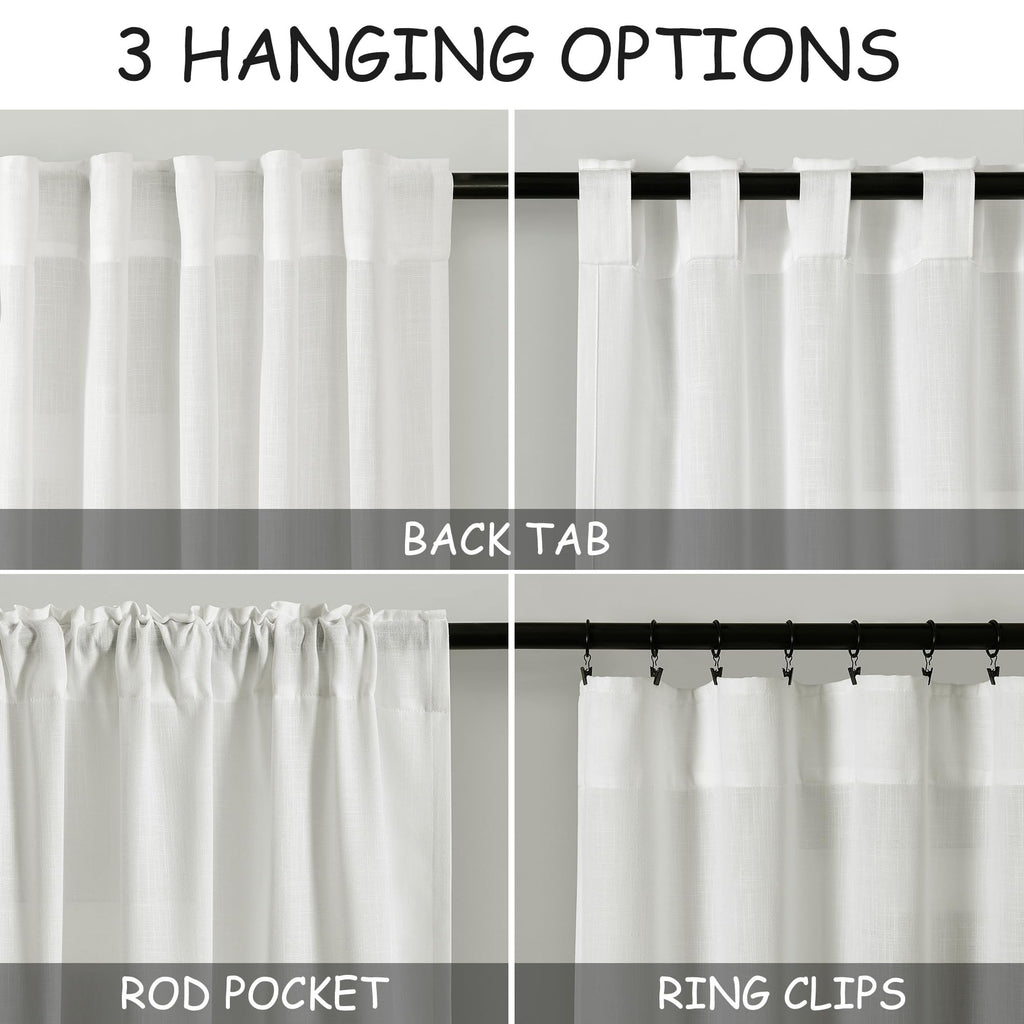 Ivory Linen Curtains 90 Inches Long Back Tab Rod Pocket Semi Sheer Light Filtering Neutral Solid Drapes Modern Rustic