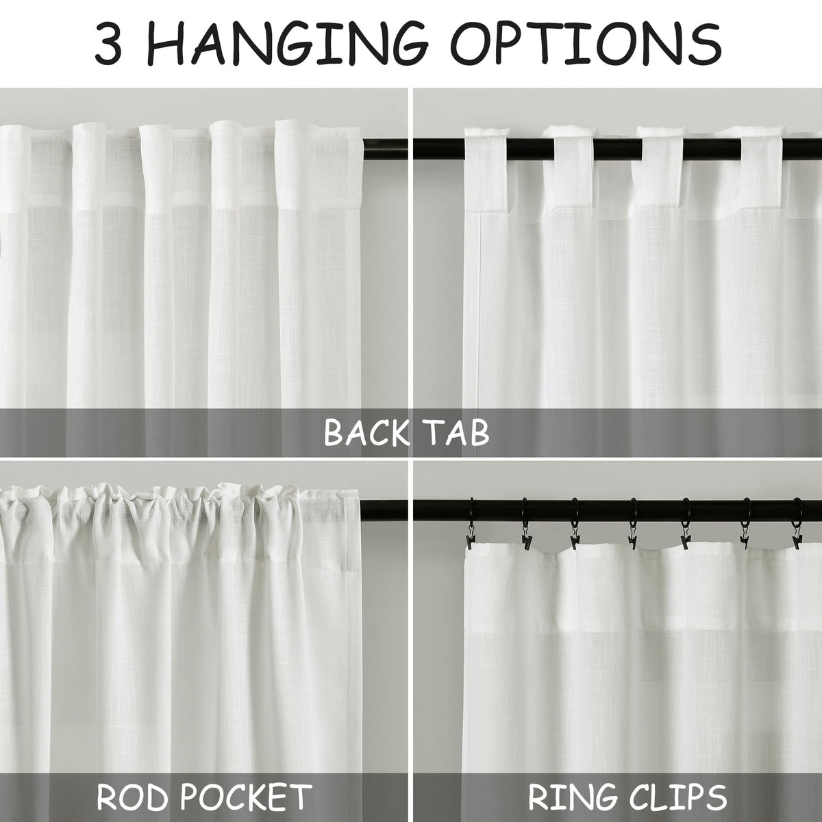 Ivory Linen Curtains 90 Inches Long Back Tab Rod Pocket Semi Sheer Light Filtering Neutral Solid Drapes Modern Rustic