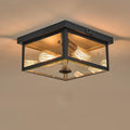 Adjustable Motion Sensor Ceiling Light Fixture Outdoor Modern Design of Squares Flush Mount 2-Light Textured Black