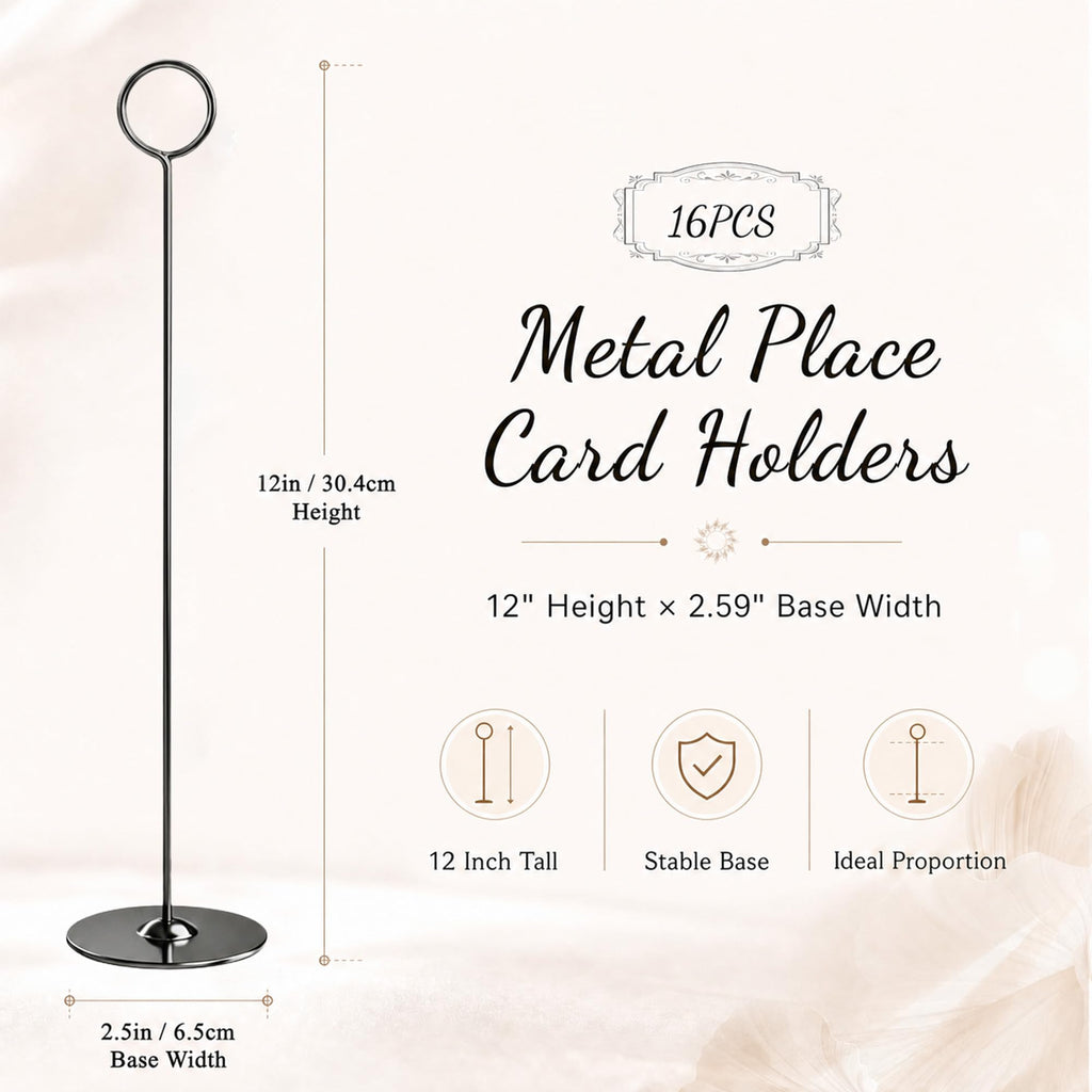 24PK Table Number Holders Place Card Holders 12 Inch Table Card Holders Steel Card Holders for Photos, Food Signs