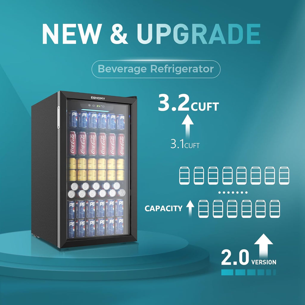 Beverage Refrigerator Cooler, 125 Can Mini Fridge with Glass Door for Soda Beer or Wine, Beverage Cooler for Home