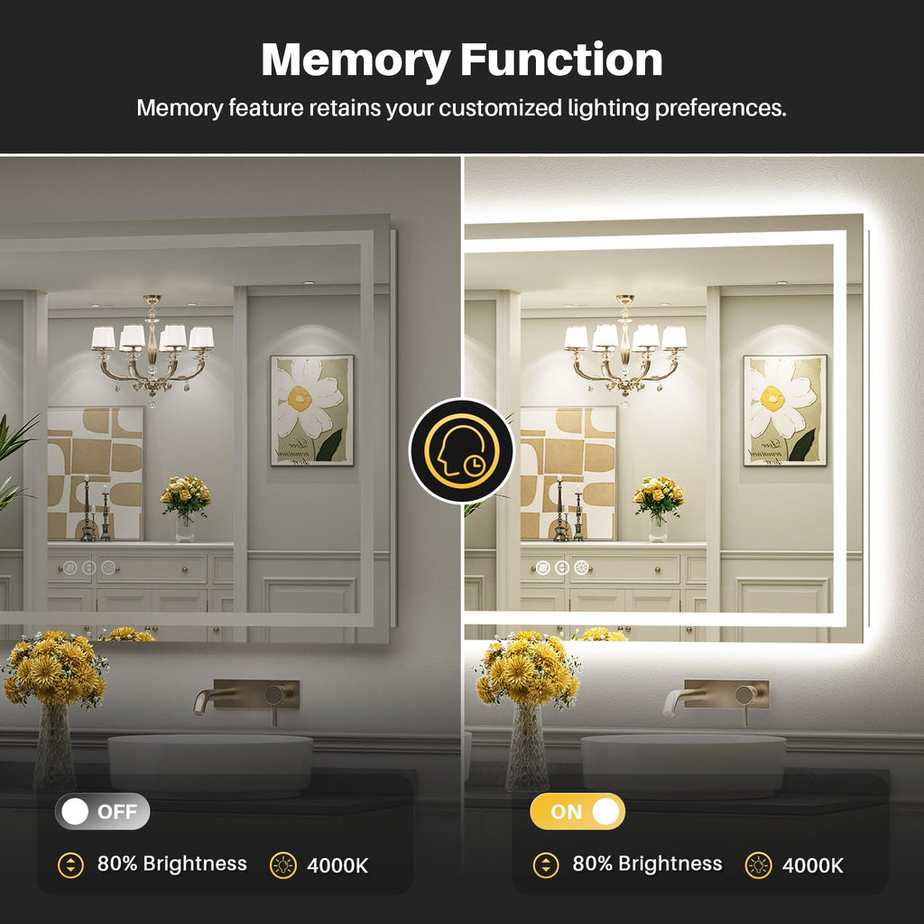 55x40 Inch LED Bathroom Mirror with Lights, Backlit & Front Lit