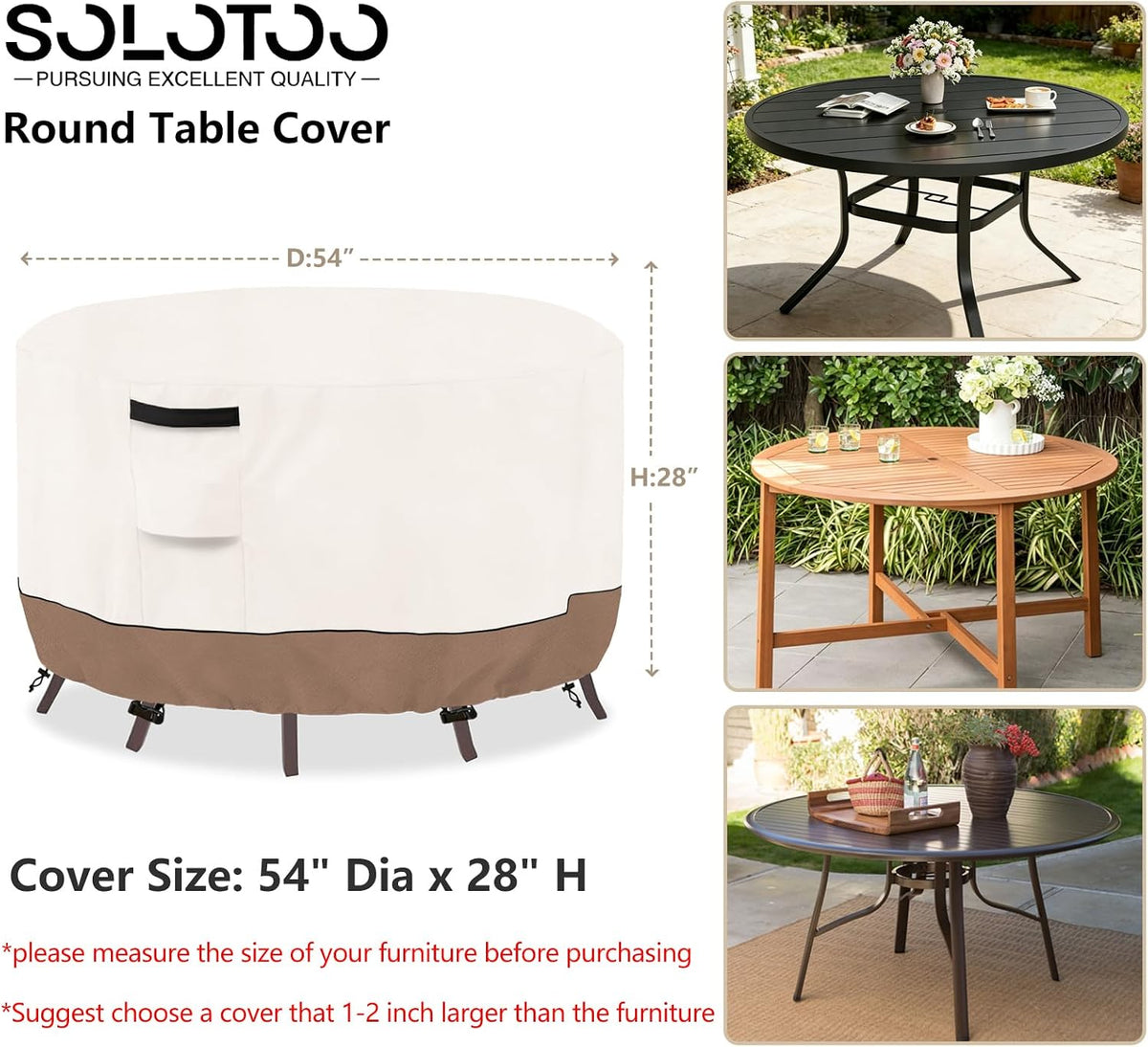 Round Outdoor Table Cover Waterproof, 54" Dia x 28" H