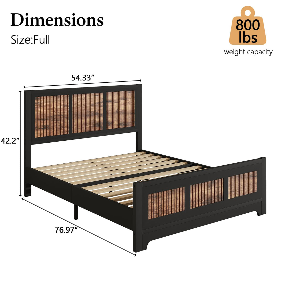 Farmhouse Bed Frame with Headboard and Footboard, Platform Bed Frame with Vertical Stripe Design, Wood Slat