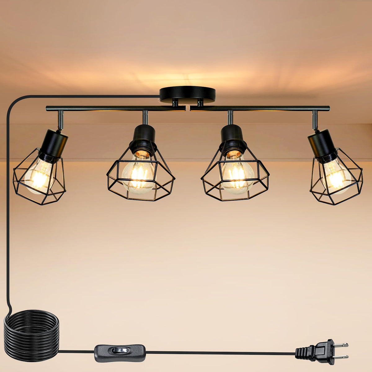 Plug in 4-Light Track Lighting Fixtures Ceiling Adjustable, Black