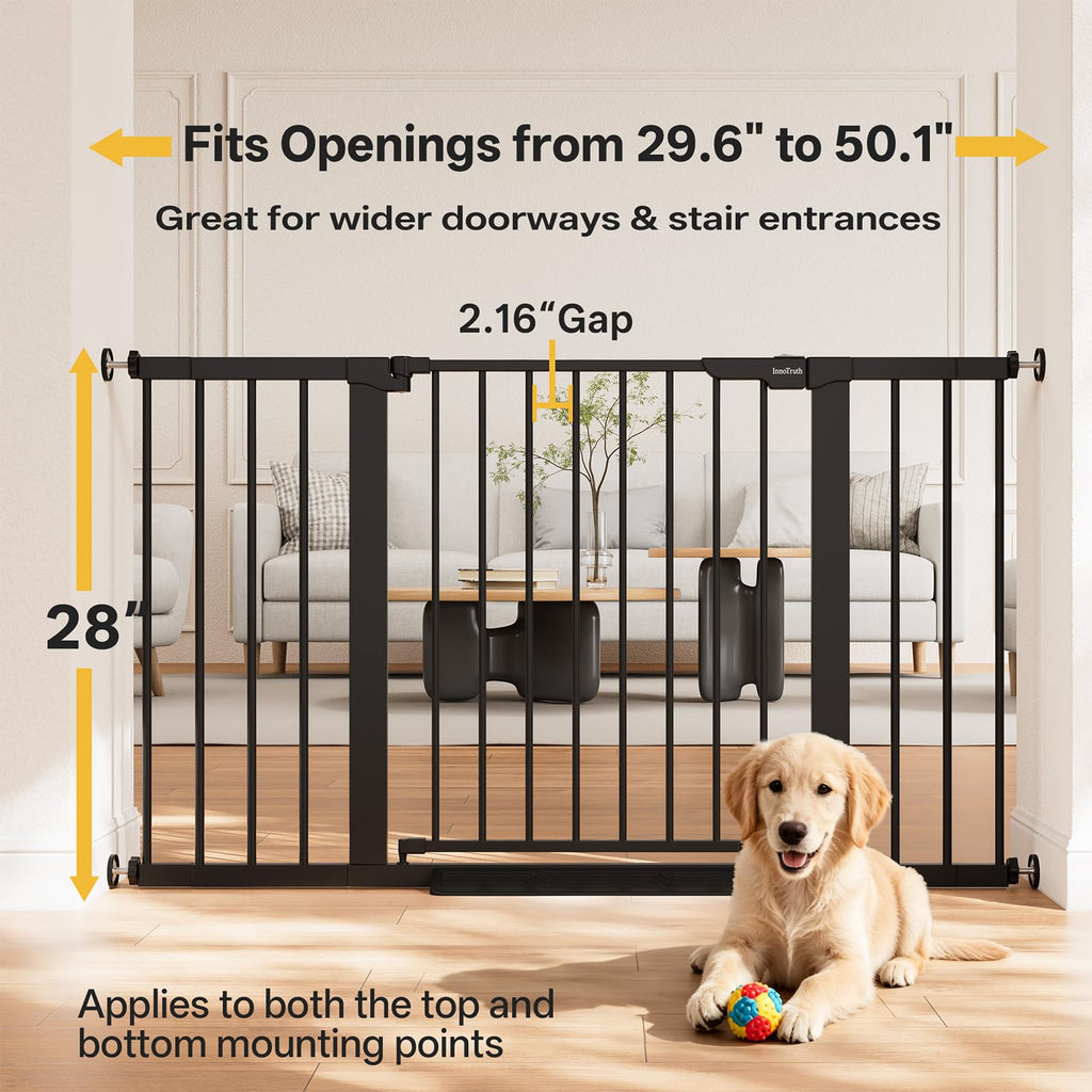 29.6-50.1 in Extra Wide Baby Gate for Stairs and Doorways, Black