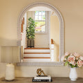 Boho Mirror for Wall, 22" x 30" Farmhouse Arched Rustic Wooden Frame Mirror with Beaded, Arch Decorative Wall Mirrors