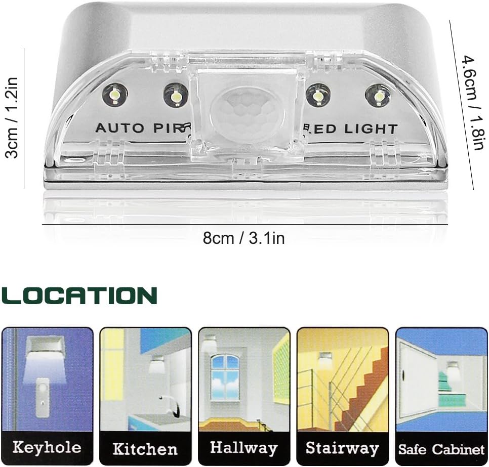2 Pack Keyhole Light, Infrared IR Wireless Door Lock Lamp, Auto Sensor Motion Detector, 4 LED Bulbs