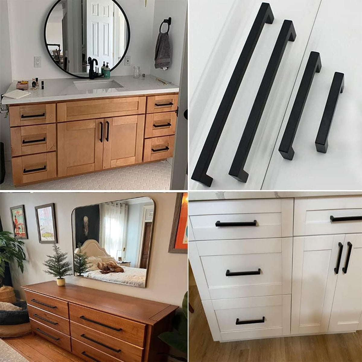 5 Pack 12-3/5 Inch Black Cabinet Pulls, Square Drawer Handles