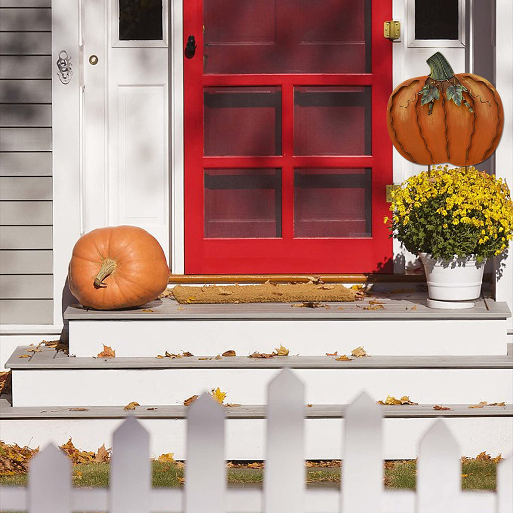 Outdoor Decor Metal Pumpkin Garden Stakes Autumn Decorative Yard Sign
