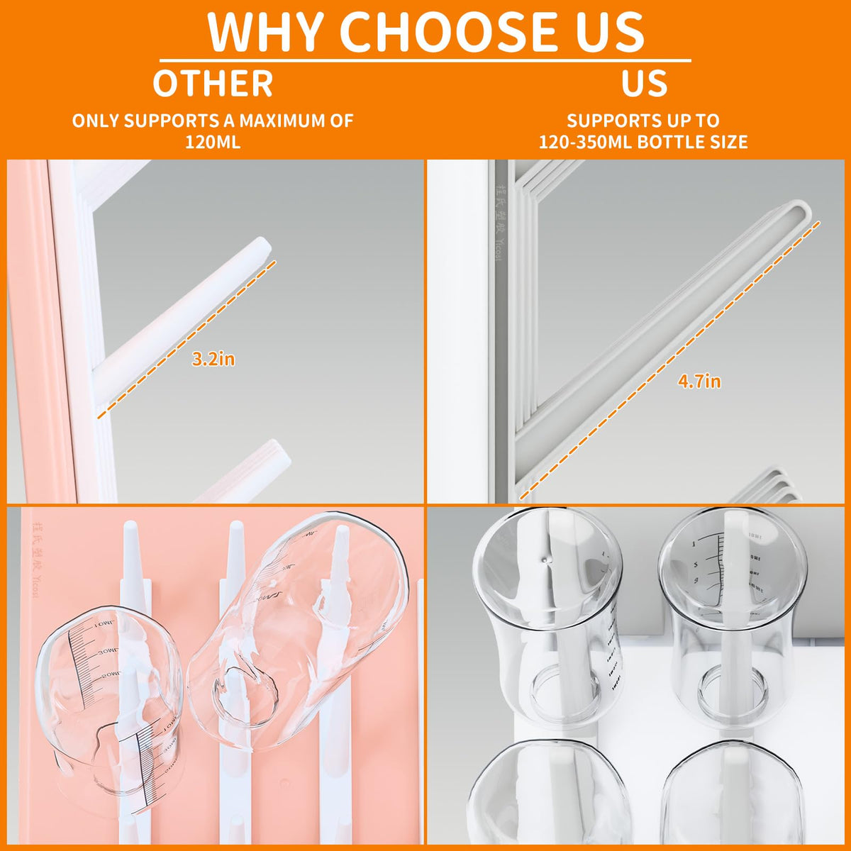 Larger Vertical Baby Bottle Drying Rack - BPA Free - Space Saving Feeding Bottles Drying Rack Holder