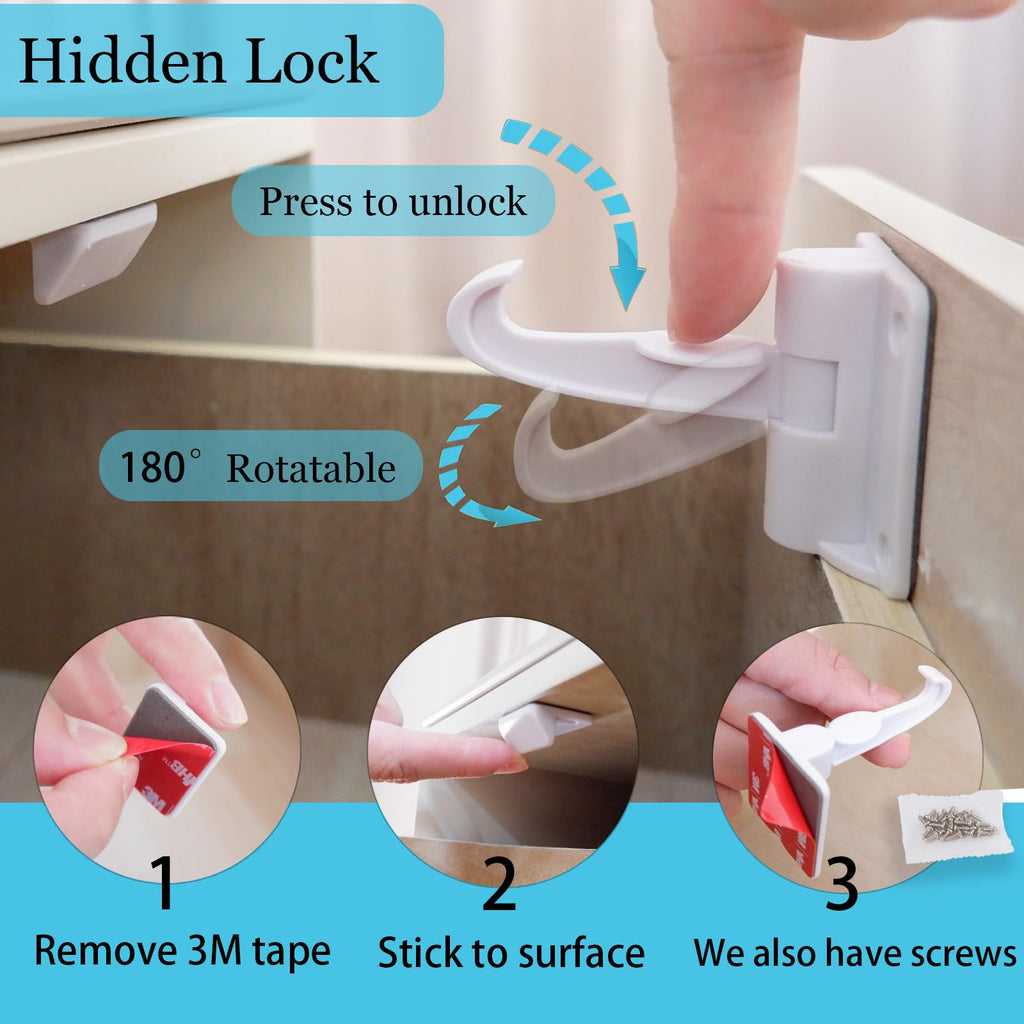 66 Pack Baby Proofing Kit | 12 Hidden Cabinet Drawer Locks, 8 Adjustable Latches, 26 Outlet Covers, 16 Corner Guards