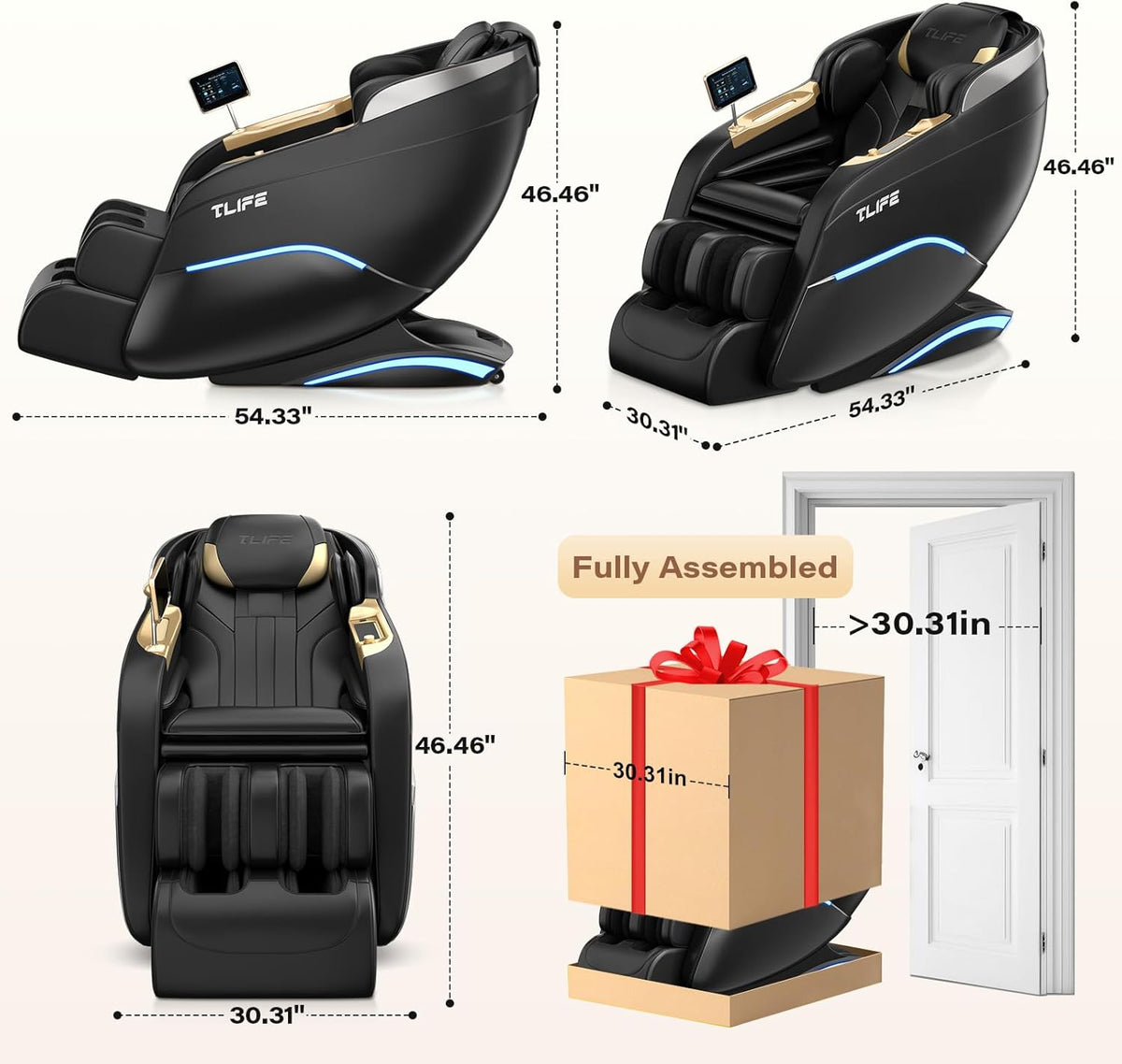 Massage Chair Full Body 160° Zero Gravity SL-Track, 12 Modes, Black | Full-Body Airbags, Body Scan, 6 Massage