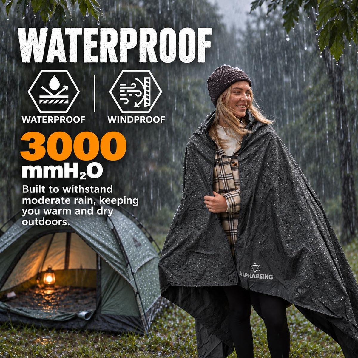 Waterproof Outdoor Blanket with Merino Wool, Extra Thick Warm