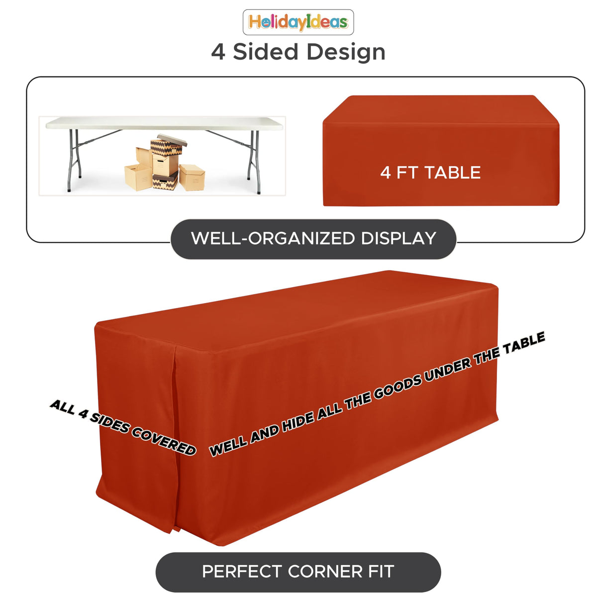 4-Pack 6ft Rust Fitted Tablecloth for Fall Festival