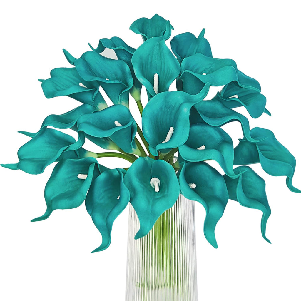 Teal Calla Lily Artificial Flowers 20 Pieces Bouquet
