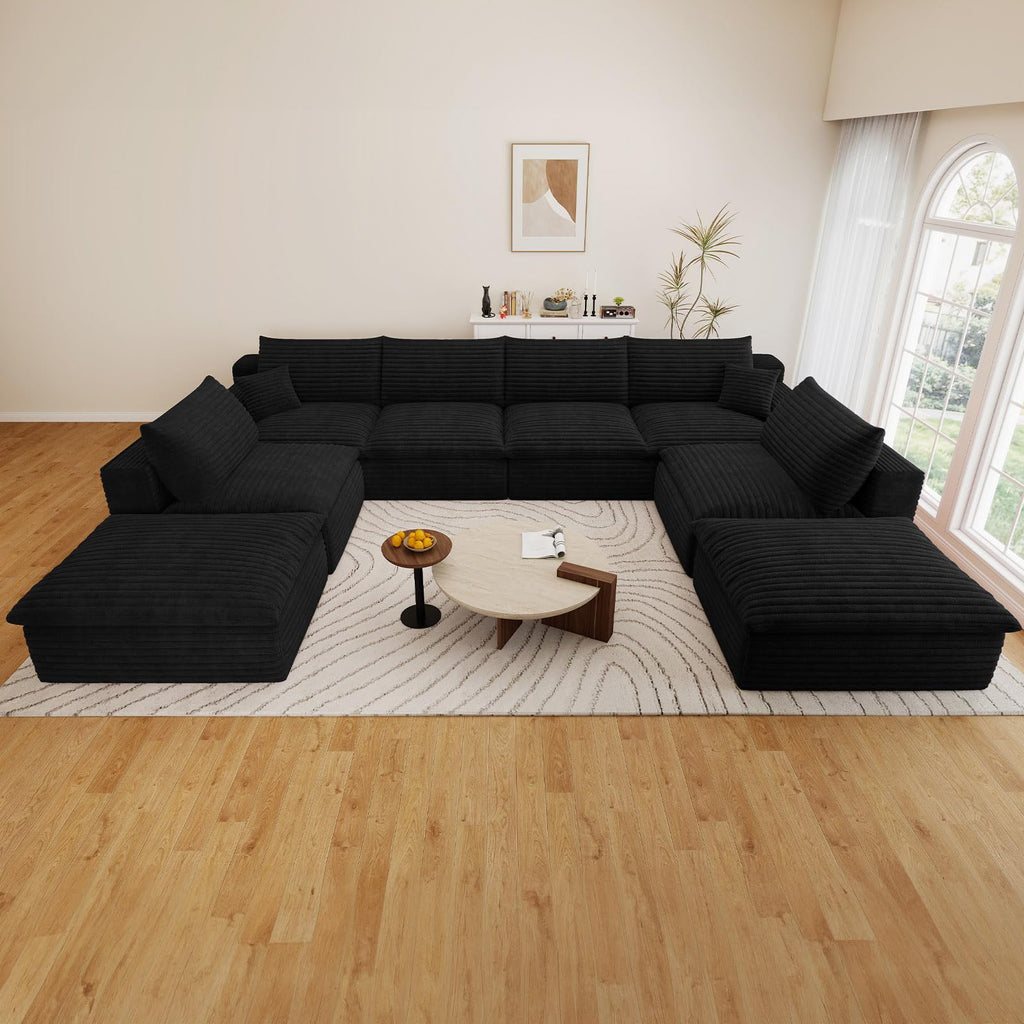 136" Oversized Cloud Sectional Couch with U-Shaped Chaise, 8-Seater Corduroy Viral Boneless Sofa, Memory Foam Couches