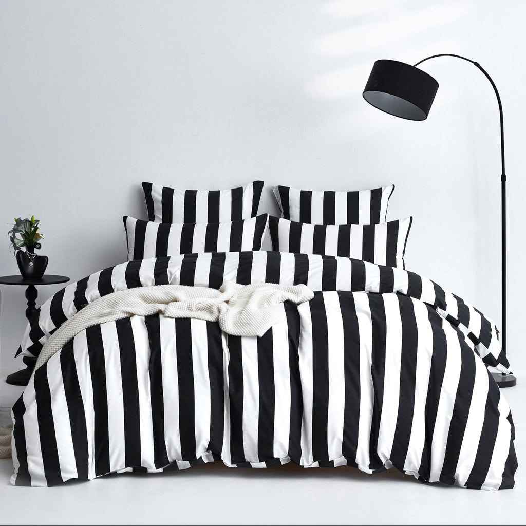 Black White Stripe Duvet Cover Set 100% Cotton Twill Bedding