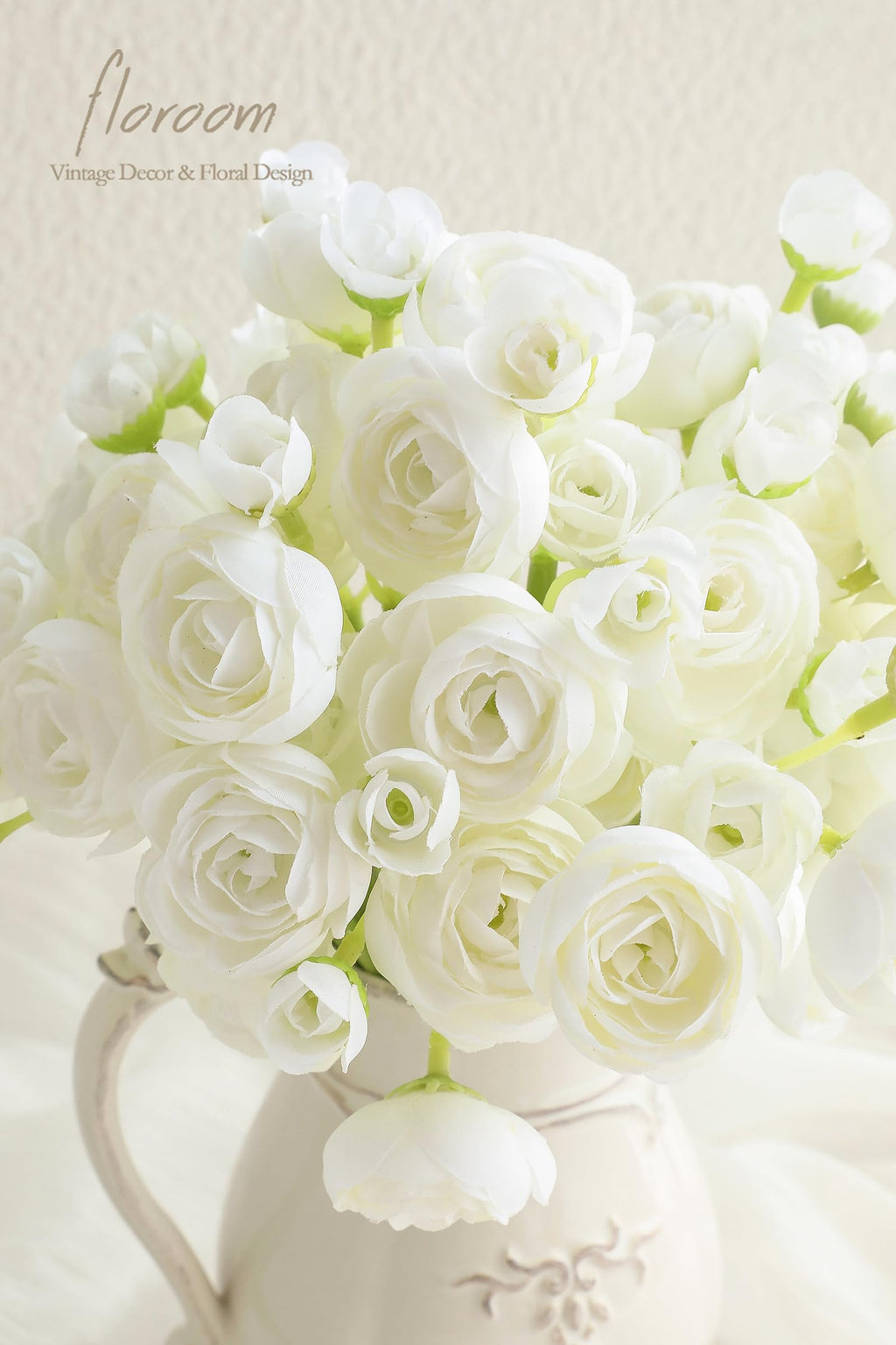 Ranunculus Artificial Flowers 18 Pcs Ivory Faux Silk Mini Ranunculus Bulk Fake Wedding Filler Flowers for DIY