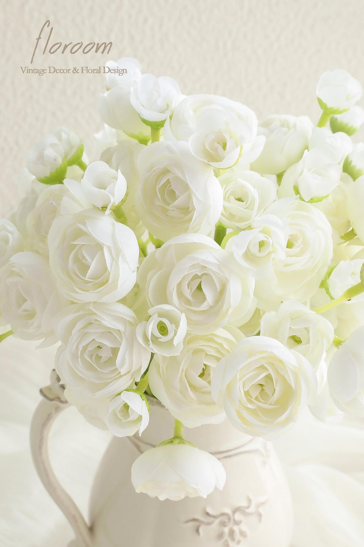 Ranunculus Artificial Flowers 18 Pcs Ivory Faux Silk Mini Ranunculus Bulk Fake Wedding Filler Flowers for DIY