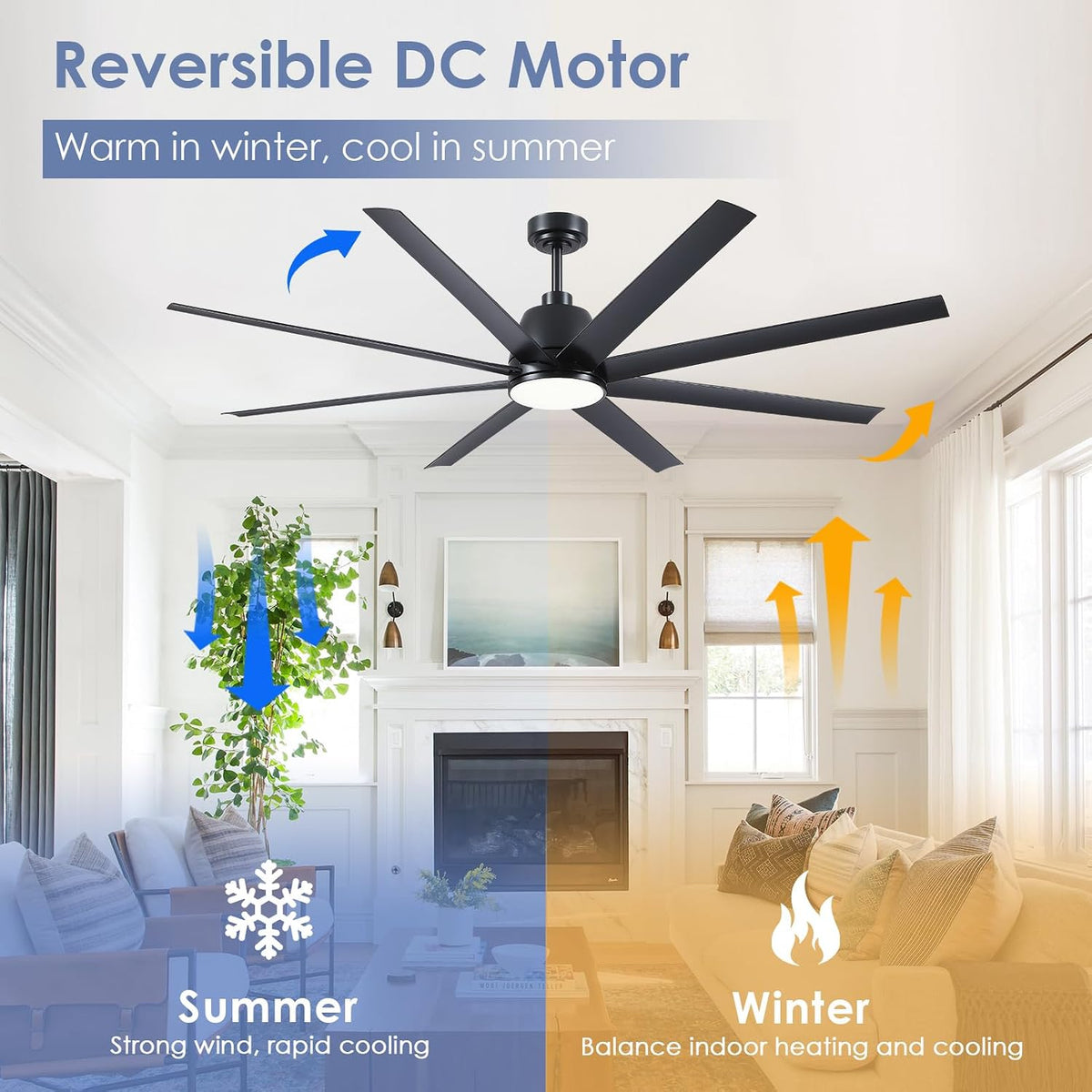 72" Black Indoor/Outdoor Ceiling Fan with Light & Remote