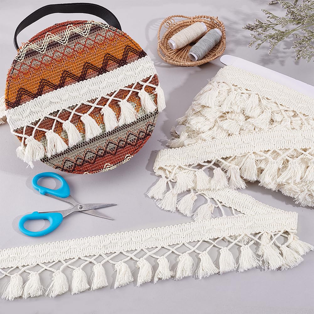 Tassel Fringe Trim, 2-3/4 inch Polyester Lace Tassel Trim Ribbon Beige Sewing Fabric Trims Crochet Ribbon - 10 Yards