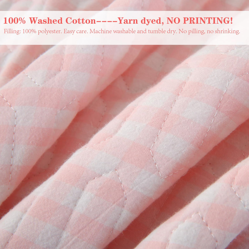 Blush White Ruffle Gingham Quilted Bedspread Set