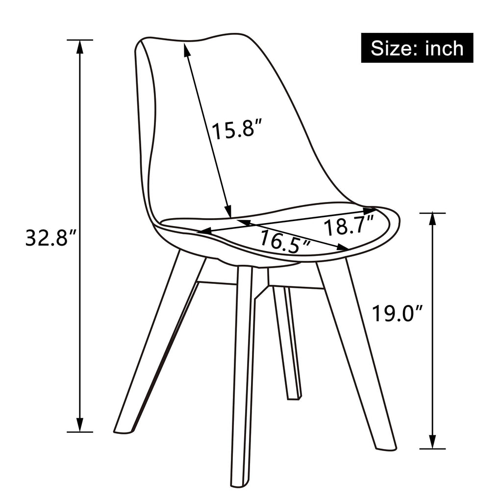 Mid Century Modern Shell Dining Chairs with Wood Legs, 2PCS, Black
