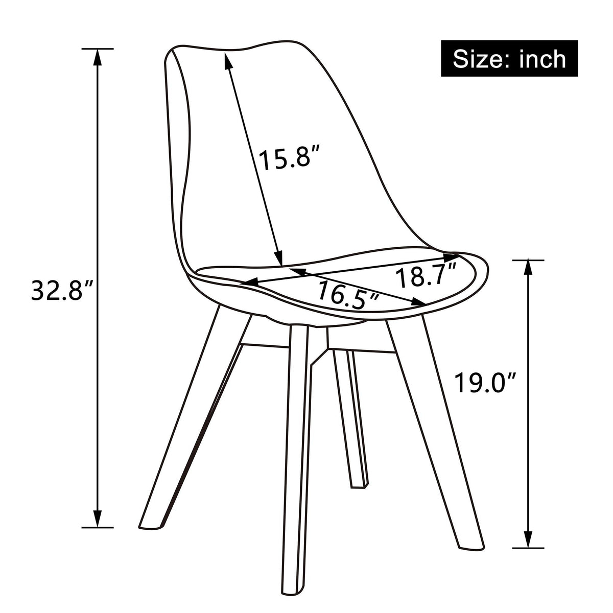 Mid Century Modern Shell Dining Chairs with Wood Legs, 2PCS, Black