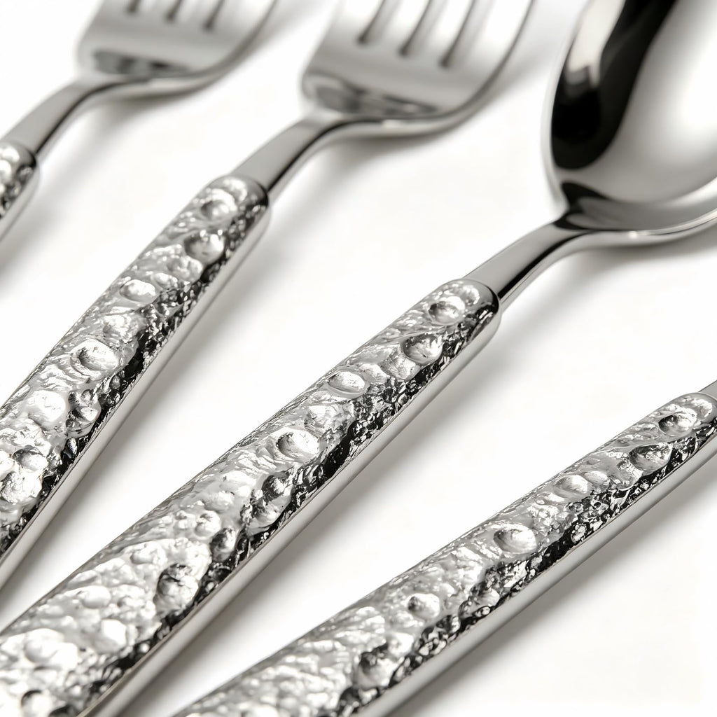40-Piece Silverware Set Stainless Steel Hammered Flatware Service for 8