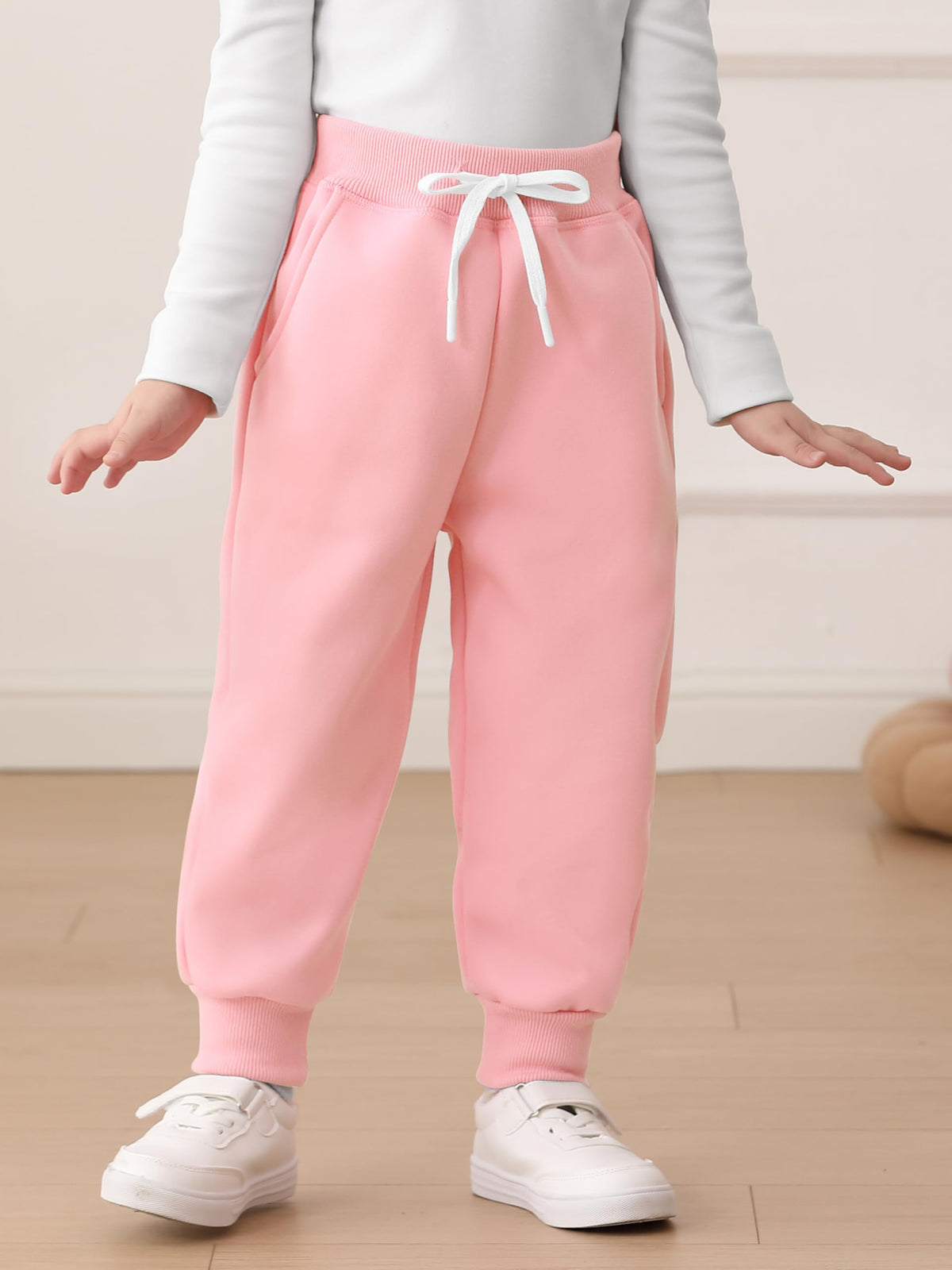 3 Pack Toddler Girls' Fleece Pants Baby Casual Pull On Active Sweatpants Warm Joggers with Pockets Drawstring
