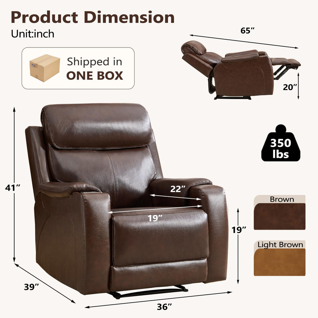 Premium Genuine Leather Power Recliner Chair for Adults, 2 Dual Motor Electric Recliners with Adjustable Headrest