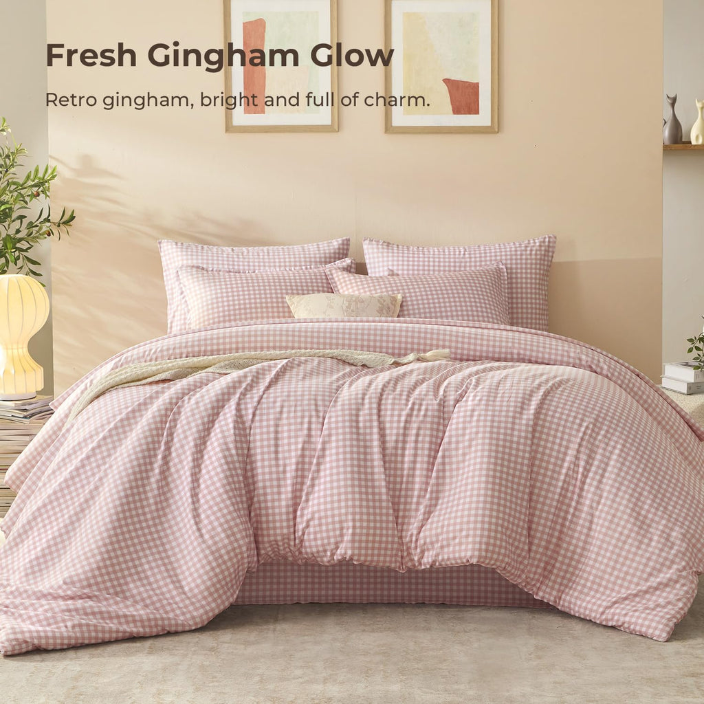 Blush Pink Gingham Comforter Set 7 Pieces