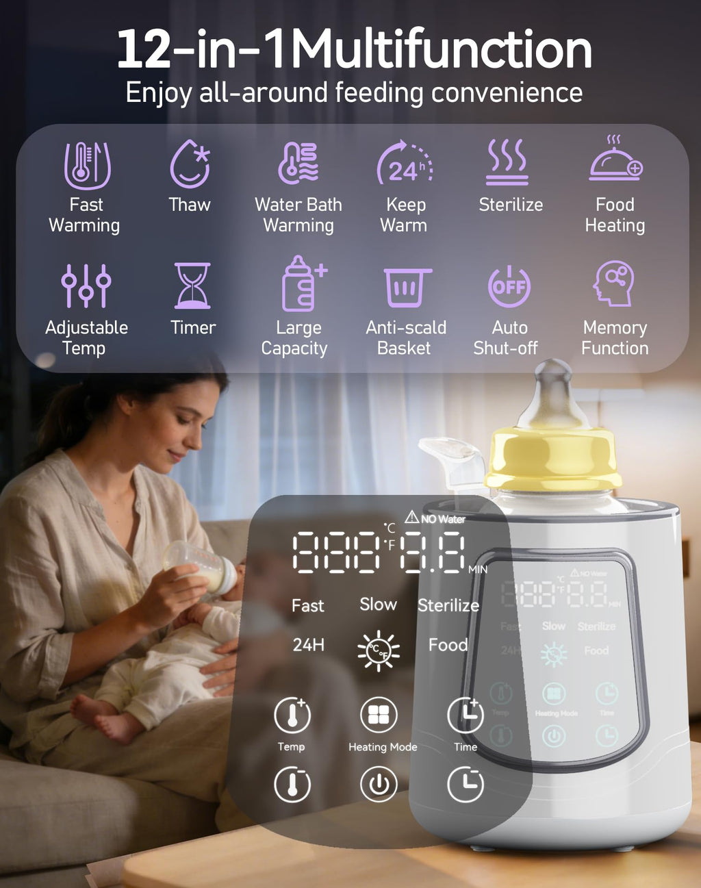 12 in 1 Fast Baby Bottle Warmer Constant Temp Milk Warmer Fits All Bottles