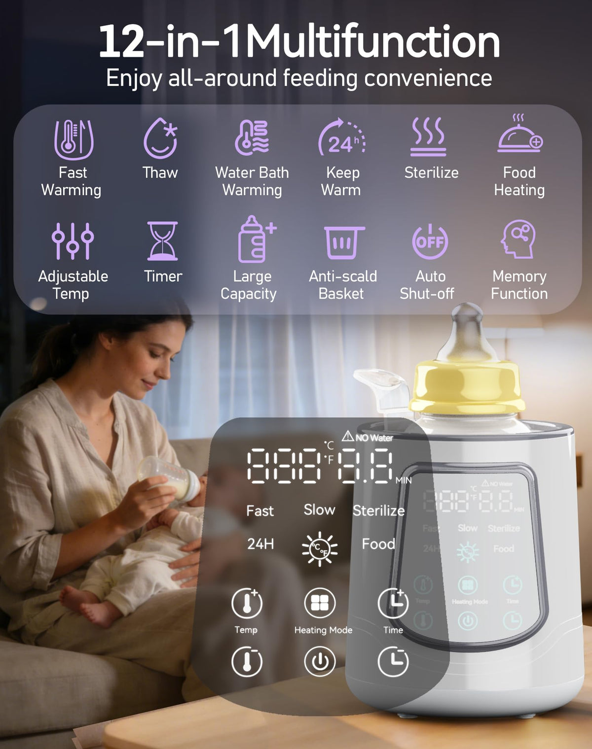 12 in 1 Fast Baby Bottle Warmer Constant Temp Milk Warmer Fits All Bottles