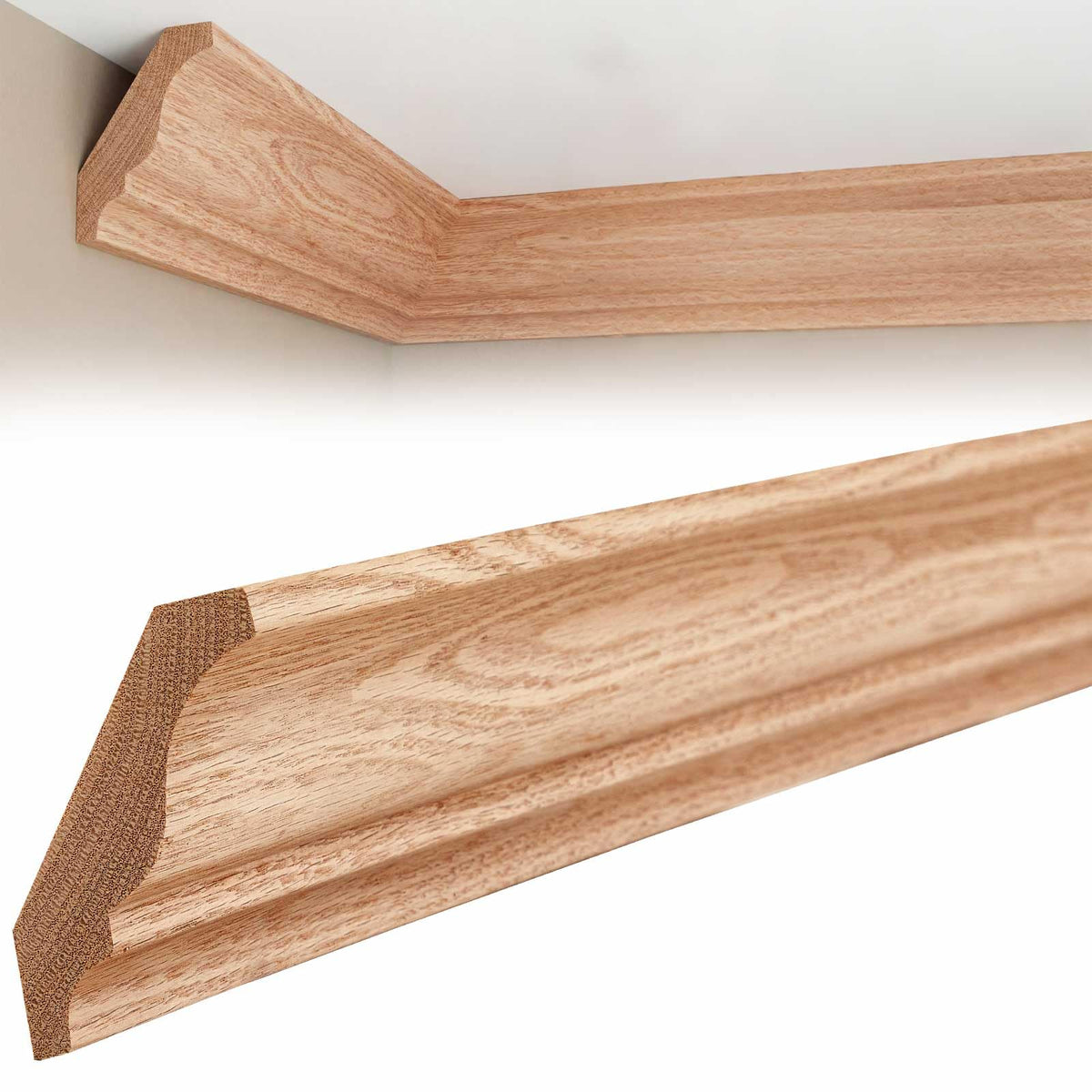 2 Pack Solid Red Oak Hardwood Crown Molding Trim 47" x 3/4" x 3-5/8" Real Wood Colonial Ceiling Molding, Unfinished &