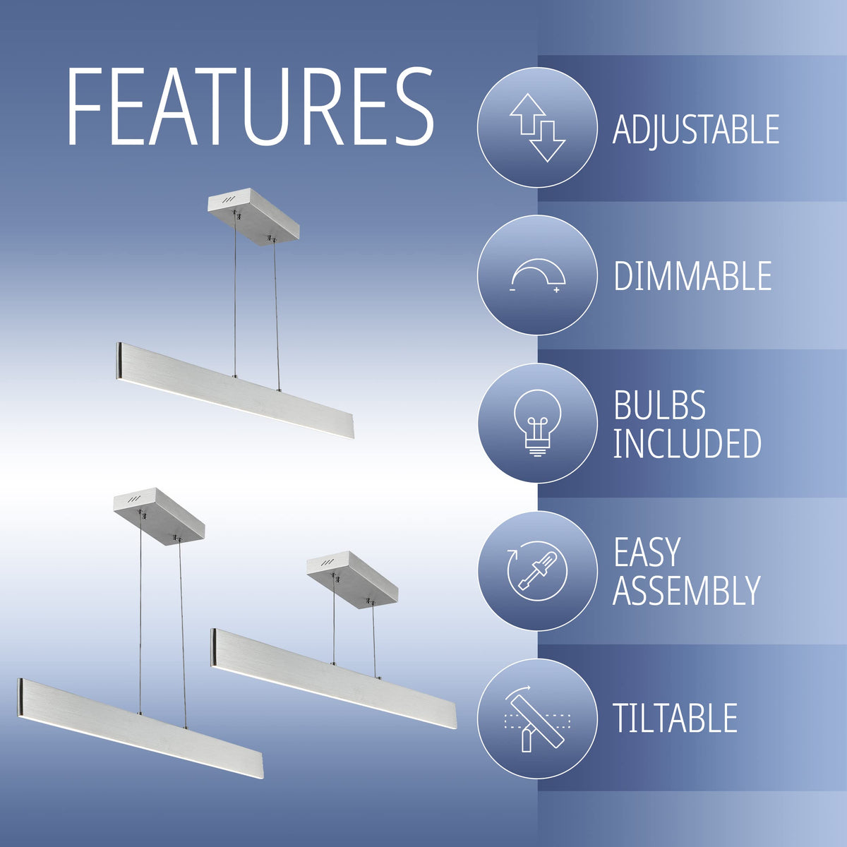 Draper 1-Light LED Linear Pendant 40", Brushed Aluminum