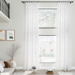 Extra Long White Linen Curtains 240 Inch Length 2 Panels Set Back Tab Drapes Light Filtering Semi Sheer Curtain for