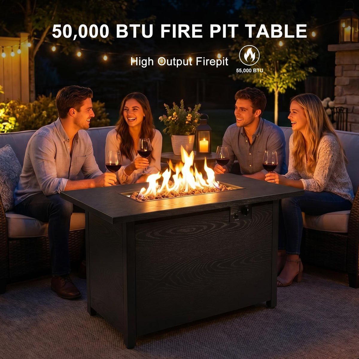42" Propane Fire Pit Table, 50, 000 BTU Outdoor Gas Fire Table with Lid, 2-in-1 Steel Rectangular Firepits for Outside