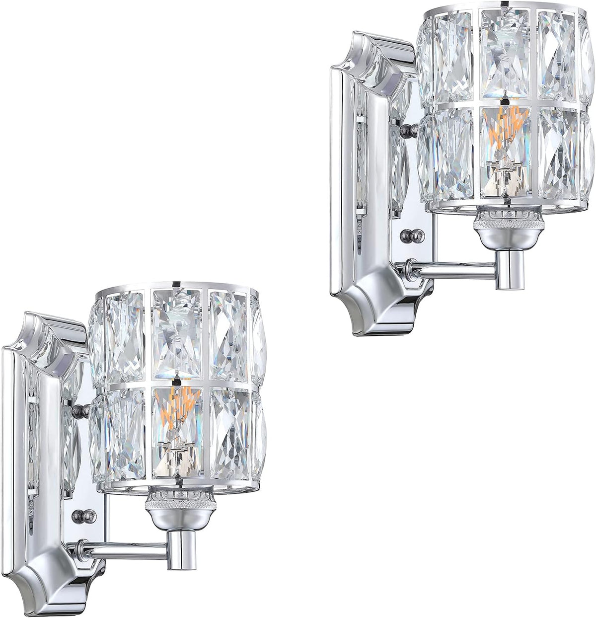 One-Light Chrome Crystal Wall Sconces, Wet Rated, UL Listed, Set of Two