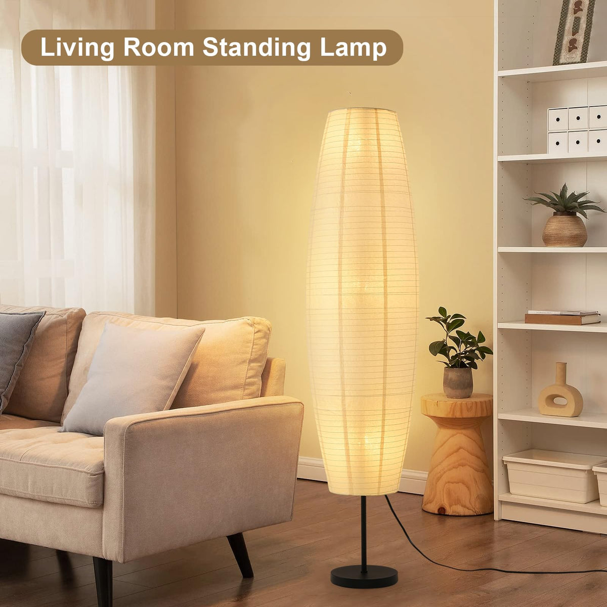 Off-White Paper Lamp Paper Floor Lamp, 3-Lights Bulbs Included