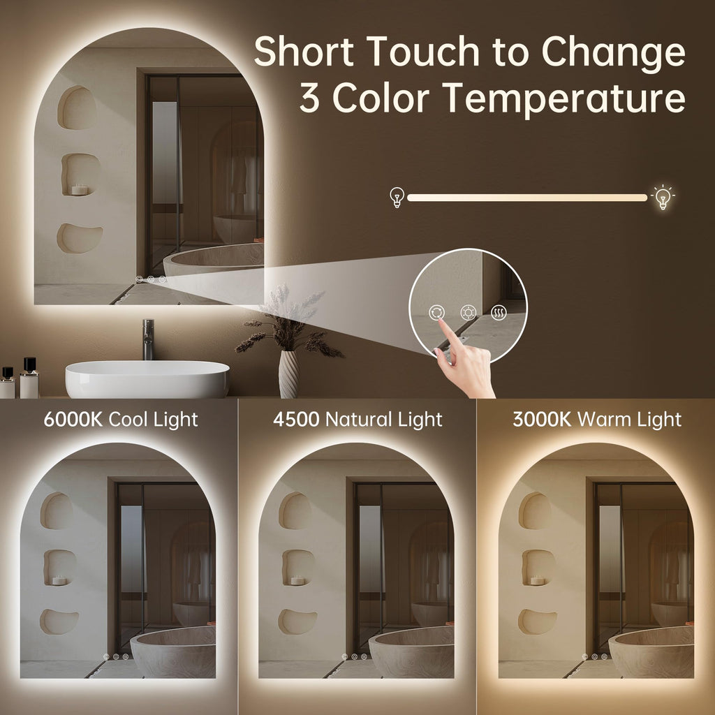 30"x36" Arched LED Lighted Bathroom Mirror with Lights