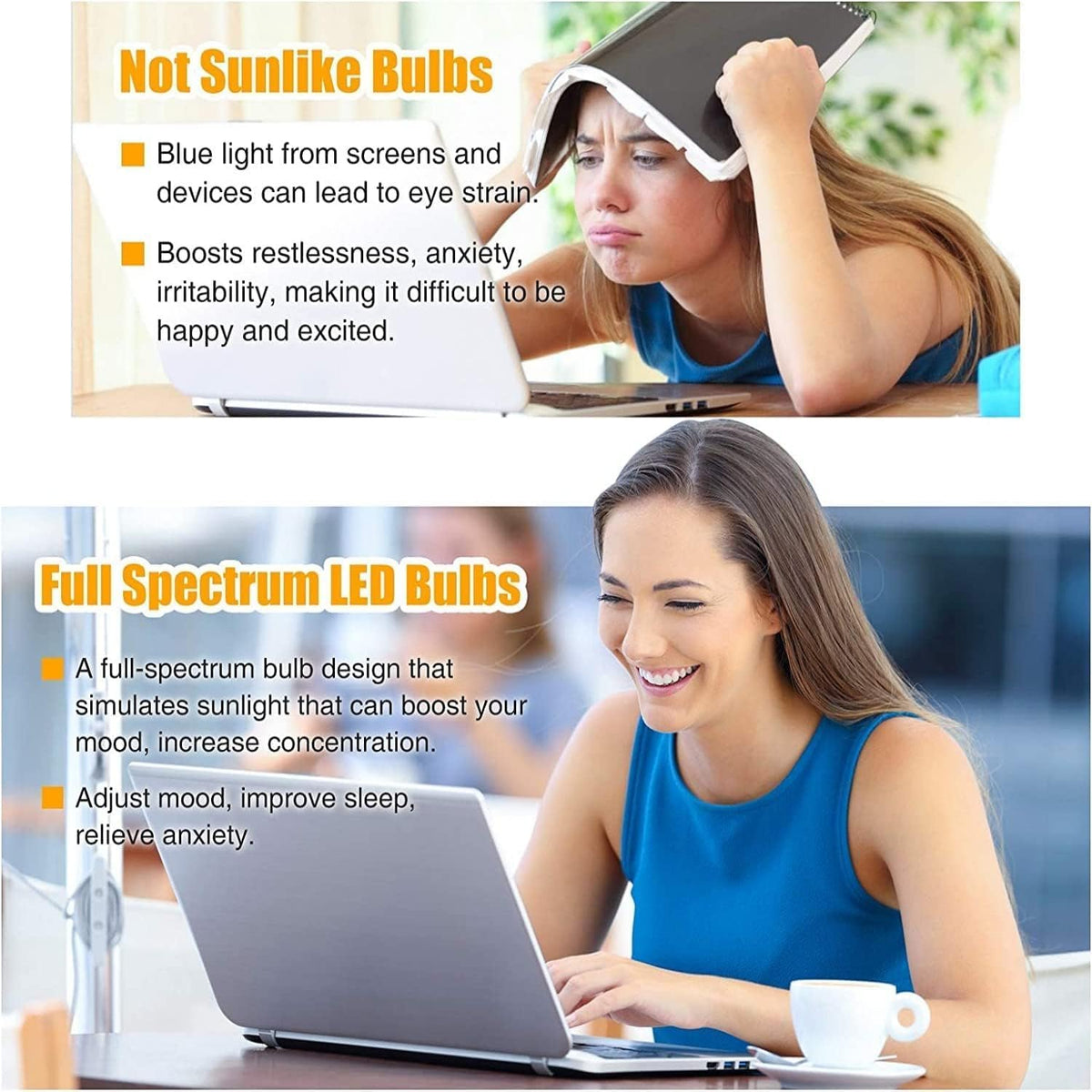Full Spectrum Light Bulb, 6000K Natural Sunlight Bulbs, 9W 60W Equivalent LED Light Bulb, Natural Light Bulbs A19