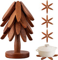 Wooden Trivets for Hot Dishes, Hot Dish Coaster with Tree-Shaped Wood Collapsible Hot Pad Trivet Tree for Restaurant - Set of 4