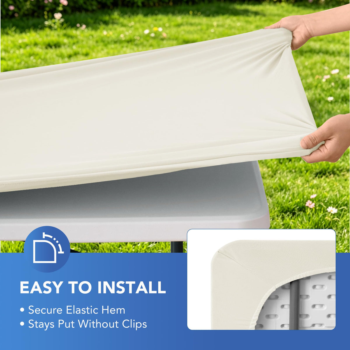 Fitted Tablecloth for 8 Foot Rectangle Tables-Cream Picnic Table Cover
