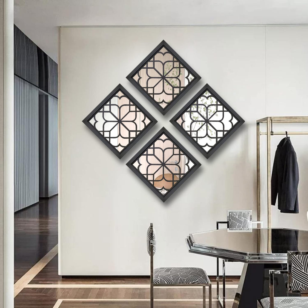 Set of 4 Mirrors Square Wall Mirror,Gorgeous Rustic Farmhouse Accent Mirror,Black Entry Mirror