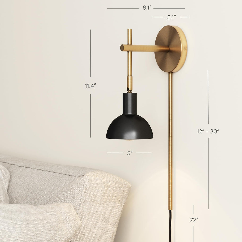 Tamlin Wall Light Fixture, Wall Mounted 1-Light Lamp, Plugin Sconce with On/Off Switch, Reading Nook or Bedroom
