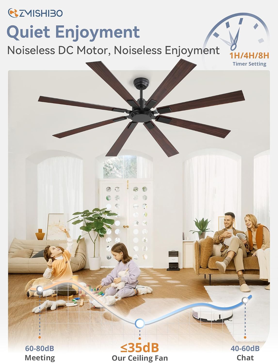 72" Black Ceiling Fan with Remote, No Light