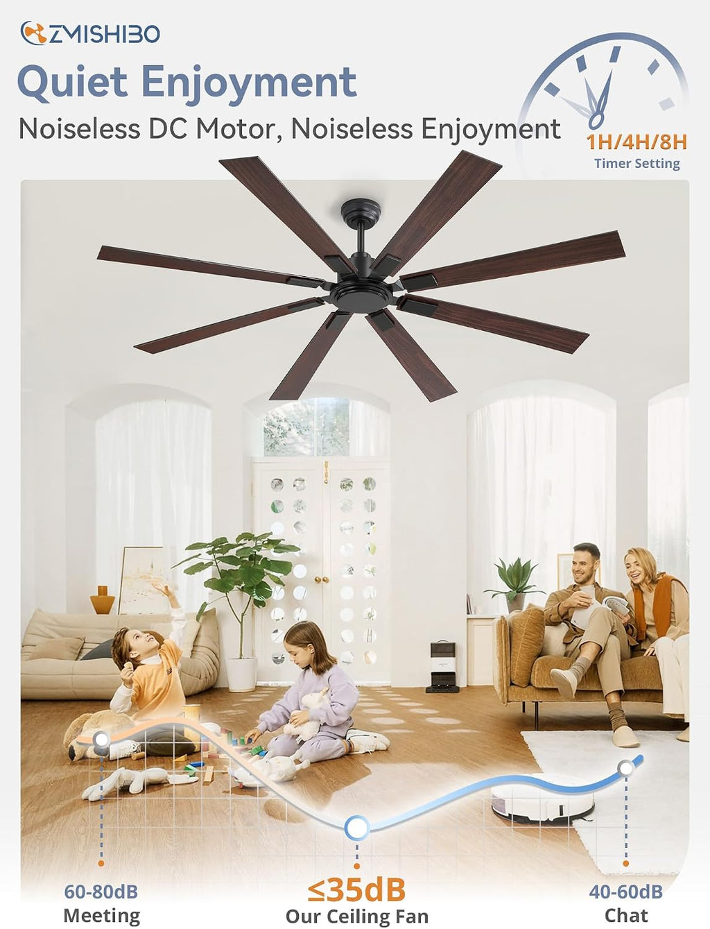 72" Black Ceiling Fan with Remote, No Light