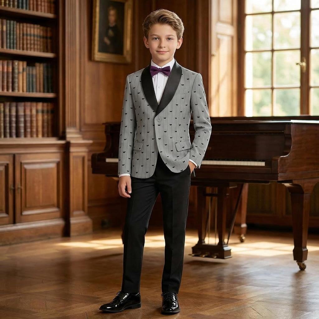 Boys Tuxedo Blazer Kids Slim Fit Dress Patterned Jacket
